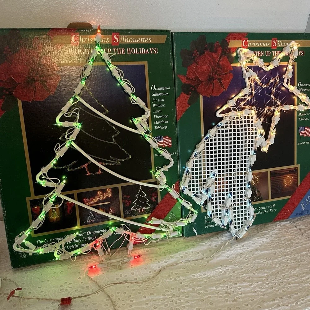 Lot /2 Christmas Silhouettes Light Up Tree &‎ Shooting Star Window Vintage 1995